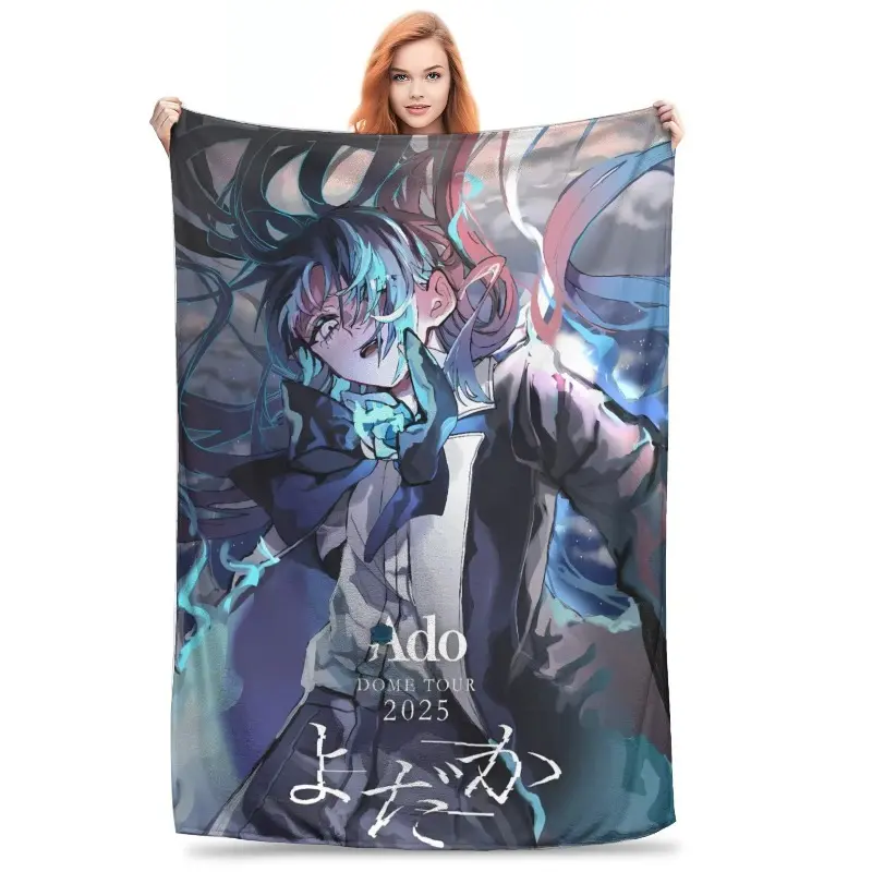 Ado WORLD TOUR 2025 Hibana Printed Flannel Cozy Throw Blanket, Warm Soft Novelty Plush Blanket for Children, Outdoor & Bed Use Bedspread Bed Cover, Flannel Cozy Blanket, Printed Blanket summerwins