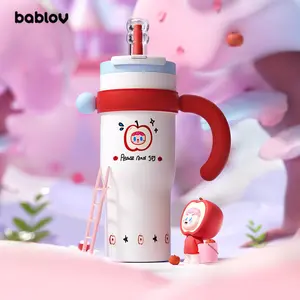 42oz Ceramic inner / 316L SS Leak-proof Tumbler, Cartoon Pattern Water Cup with Handle---Leak-proof Tumbler, Cute and Suitable for Children, Teenagers, and Adults