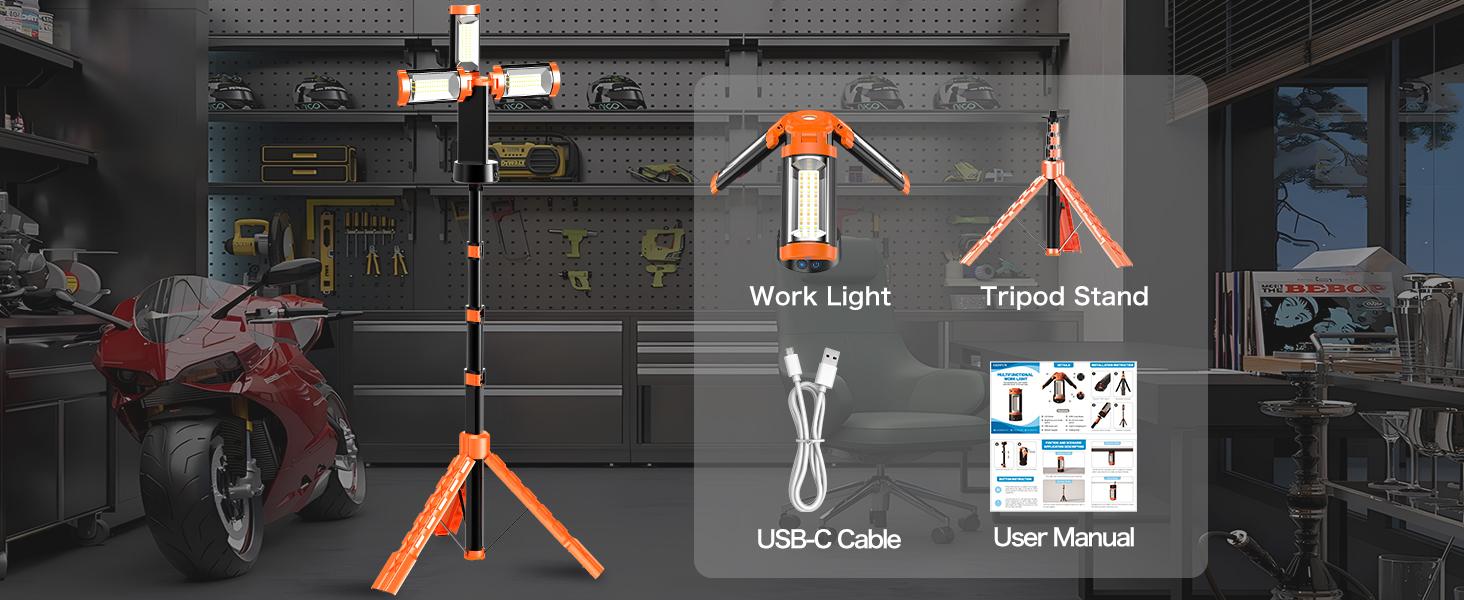 DEEPN 12000mAh Camping Light with Stand, Rechargeable Work Light, 10000 Lumen Dimmable Cordless Work Light with 3 LED Lamp Heads, Magnetic Emergency Flashlight with 79" Detachable Tripod DEEPN 12000mAh Camping Light with Stand, Rechargeable Work Light, 10000 Lumen Dimmable Cordless Work Light with 3 LED Lamp Heads, Magnetic Emergency Flashlight with 79" Detachable Tripod