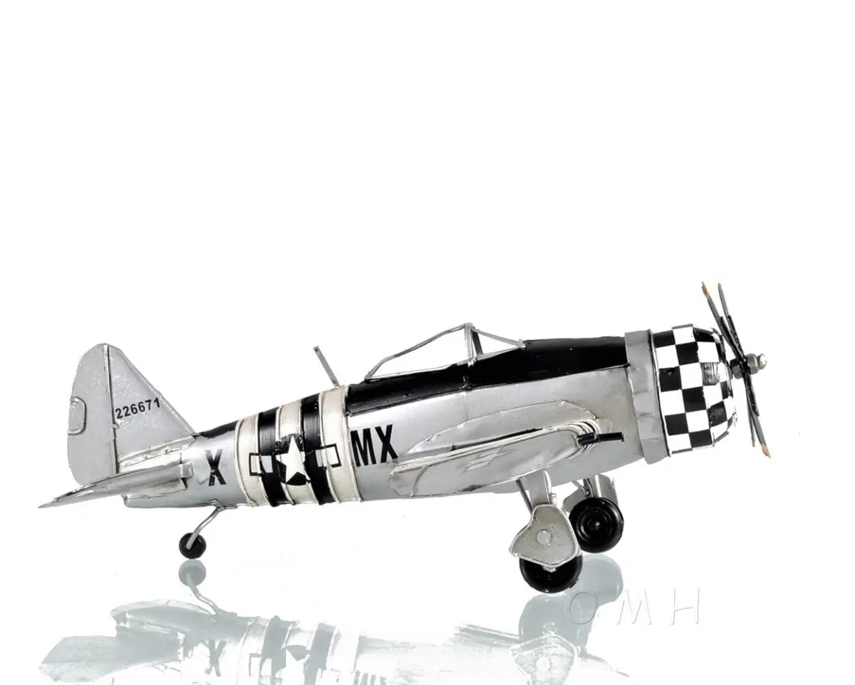 HomeRoots 401148 C1943 Republic P-47 Thunderbolt Die-Cast Metal Scale Model Sculpture - Elevated, Mechanical, Miniature Metallic, Antique, Realistic Replica Statues for Home Decor, Elevated Statues