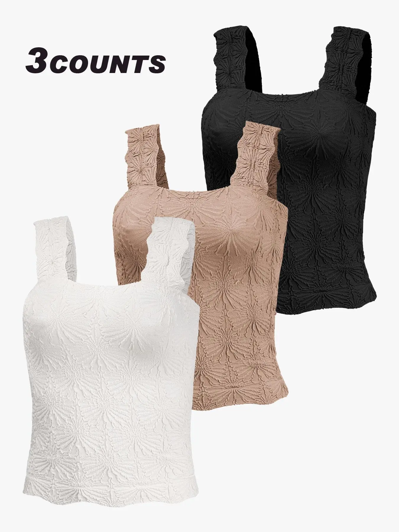 Women's Floral Embossed Sports Tank Top, Casual Solid Textured Sleeveless Sports Top for Yoga Gym Workout, Ladies Sportswear for All Seasons