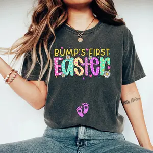 Bump's First Easter Shirt, Cute Pregnancy Reveal T-shirt, Pregnancy Announcement Easter Tee, Easter Gift for Expecting Mom, Maternity Graphic Top