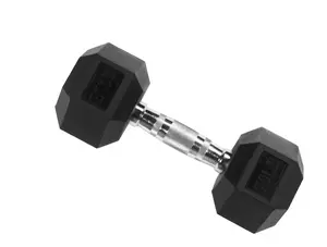 Rubber Encased Hex Dumbbell, 20 lb, Single, Black