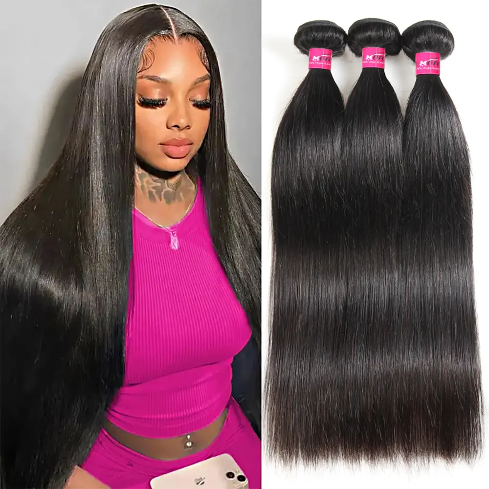 Long Straight Hair Bundles Brazilian Body Wave Human Hair Weave Bundles Quick Weave Extensions 3/4PCS Upgrade 15A Straight Human Hair EXtensions #SummerWins #DealsForYouDays