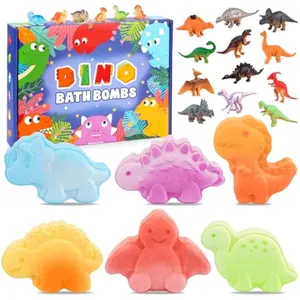 Dinosaur Bath Bombs, 6PCS Kids Bath Bombs with Toys Inside,Natural & Organic Bubble with Surprise,Handmade Essential Oil Bubble for Boys,Christmas Birthday Gifts for Boys Aged 4 5 6 7 8 9