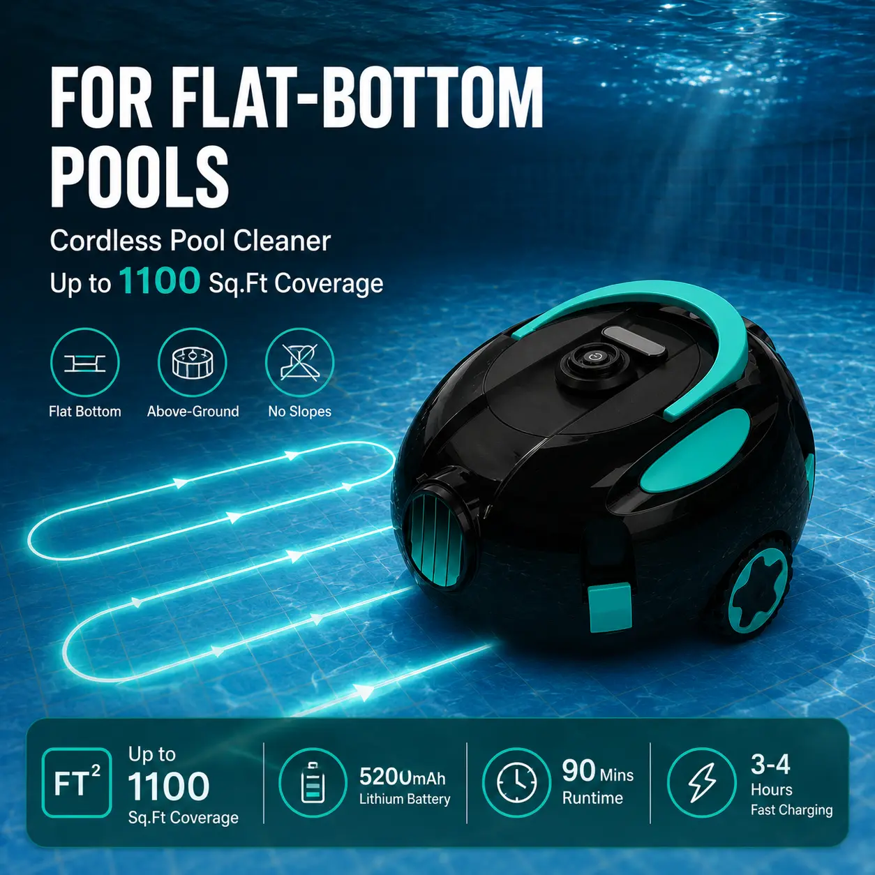 Tosima Cordless Pool Robot Vacuum H1 - 40W Dual Motors Smart Auto Cleaning with Fine Filtration, Smart Park & Efficient Coverage. Ideal for Inground & Above-Ground Pools Up to 1,100 Sq.Ft, Effortless Retrieval