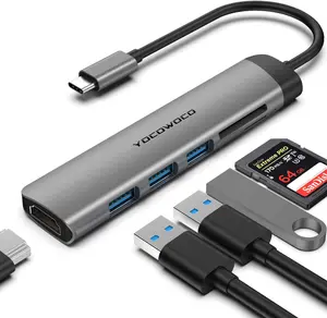 USB C Hub, 6 in 1 USB-C to HDMI Multiport Adapter with 4K HDMI, 3 USB 3.0 Ports and SD/TF Card Reader, USBC Dongle Splitter for MacBook Pro/Air, Laptops, PC, Desktop