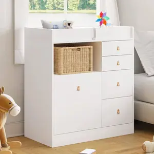FUFU&GAGA Changing Table Dresser with 5 Drawers & Shelf, 2 in 1 Dresser Chest Storage Chest