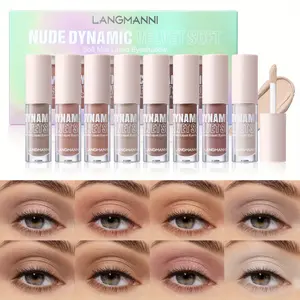 8 Color Velvet Mist Liquid Eyeshadow Disc Fine Glitter Matte Brightening 8-Pack Set Matte And Glitter