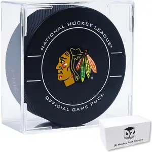 Display Zone Hockey Puck Display Case - Fits Official Size NHL Ice Hockey Puck - Crystal Clear Holder Stand