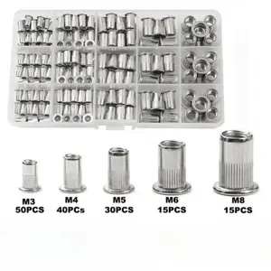 Threaded Insert Nut Set, M3/M4/M5/M6/M8 Threaded Nut Set, Stainless Steel Rivet Nut Assortment Kit