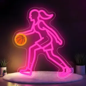 Neon Sign LED Basketball Player Wall Decor, Adjustable Brightness, Ideal for Girls' Game Room, Bedroom, Home, University Club, Store
