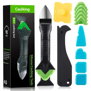 Silicone Caulking Tool 5 in 1 - Sealant, Grout Removal Tool, Grout Scraper, 6 Exchange Silicone Pads, Seam Repair Tool Kit for Kitchen & Bathroom