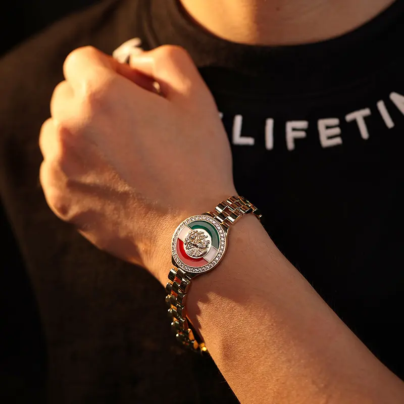 Men's Mexican Style Cuban Flag Copper Chain Bracelet - 1pc High-Quality Oil-Painted Pendant, Waterproof, Couples Matching Items, Ideal for Daily Wear & Holiday Gifts