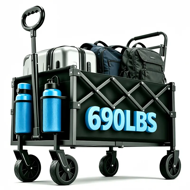 Capacity 690LBS Heavy-Duty All-Terrain Foldable Cart - Stainless Steel Frame And 600D Oxford Cloth, Foldable Multi-Functional Trolley for Camping, Gardening, Beaches, Shopping - No Assembly Required,Garden Tool Holder Model: 690LBS Foldable Large Capacity