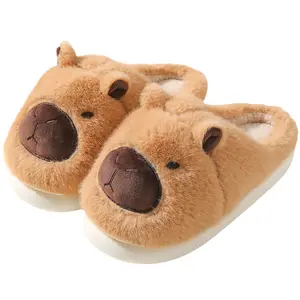 Women's Comfortable Cotton Slippers Autumn Winter Thick Soled Warm Indoor Brown Flipflops with Soft Fuzzy Toe Caps for Girls & Parents