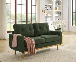 67.7" Wide Mid-Century Modern Upholstered Tufted Loveseat Sofa With Wooden Legs, Upholstered Sofas for Small Space, Living Room, Office Apartment, Bedroom, Easy to assemble, Breathable material, Extra deep seat, Easy to clean
