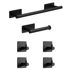 Stainless Steel Bathroom Accessory Set, 6 Counts/set Including Towel Rack & Tissue Holder & Hooks, Bathroom Organizer, Bathroom Accessories, Bathroom Sets