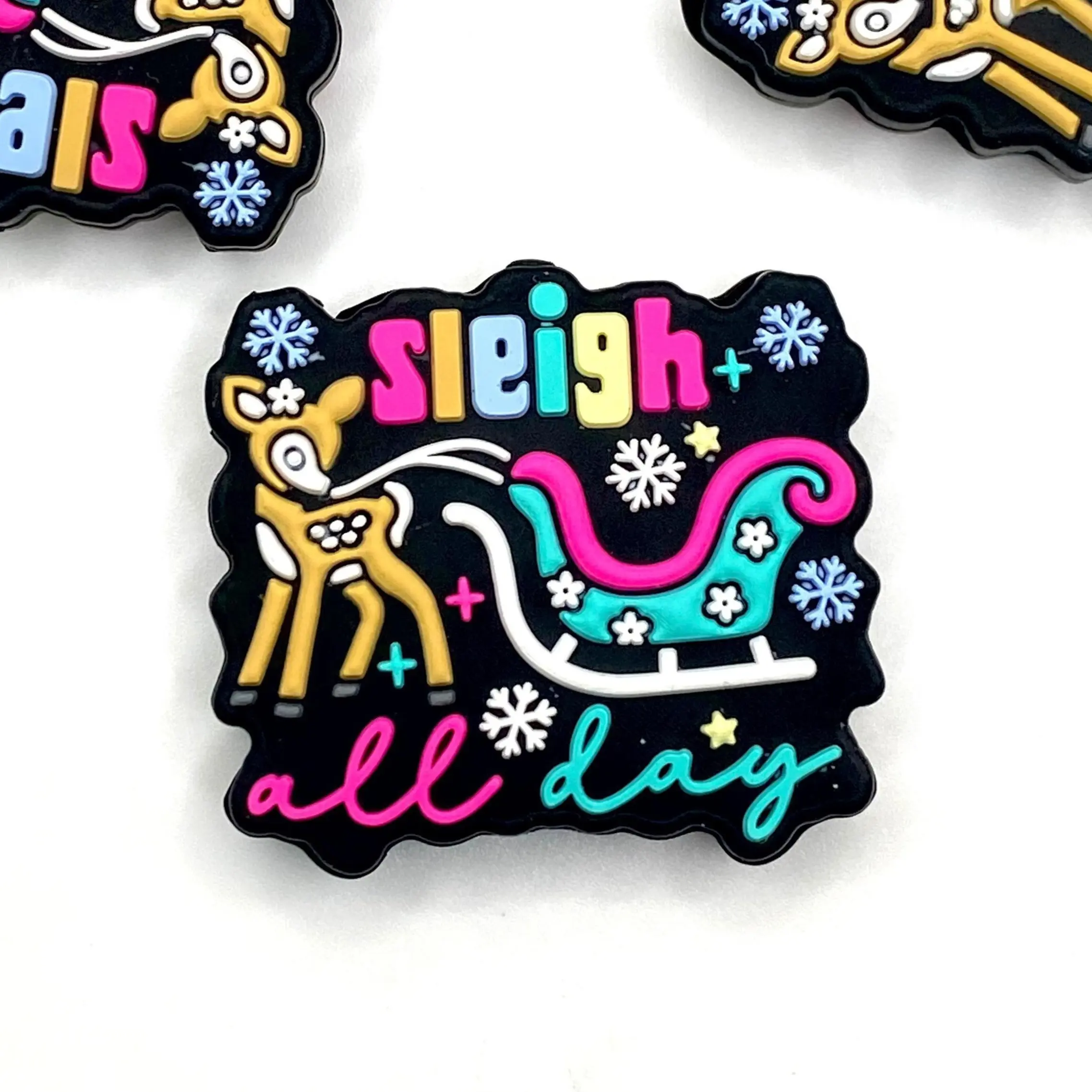 1pc Sleigh All Day Silicone Focal Beads | Cute Reindeer Christmas DIY Craft Ideas Gifts Snowflakes Supplies