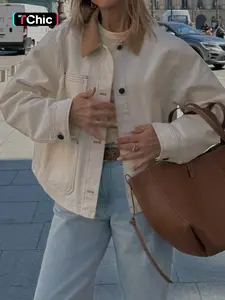 Women's Cotton Jacket, Striped Fabric, Button Front, Casual Long Sleeve, Workwear Style, Multi-Pocket Design, Spring & Fall Fashion