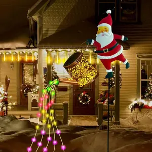Outdoor Solar Light, Santa Metal Watering Can, IP44 Waterproof, Christmas Snowman Starry Sky Waterfall Light String, Exquisite Christmas Outdoor Decoration, Suitable for Courtyard, Garden, Lawn, Corridor, the Best Christmas Gift for Family and Friends