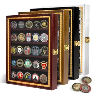 Military Coin Display Case & Medal Display - Customizable Glass Display Case - Coin Holders for Collectors -Rustic Brown