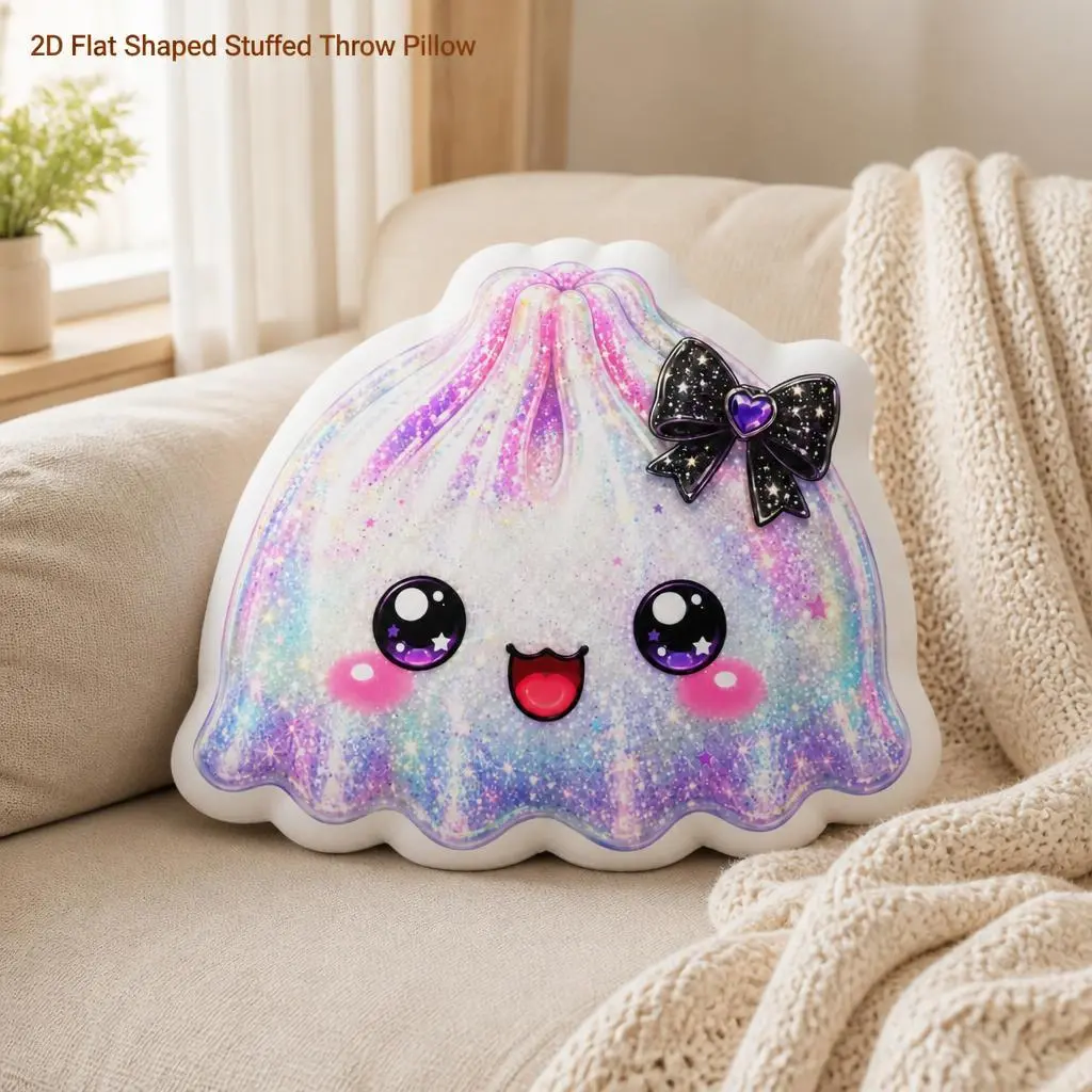 Halloween Cute Dumpling Ghost Bow Dreamy Stuffed Throw Pillow - Cute Room Decor Cushion for Game Day
