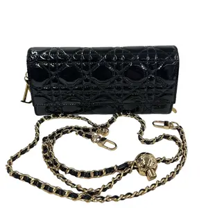 Pre-owned Patent Leather Clutches & Wristlets Dior Black Cannage Chain Wallet