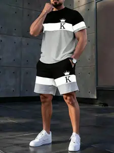 Men's Casual Sport Set, Breathable Outdoor Tee and Shorts, 3D Print, Summer Fashion, Elastic Polyester, All Seasons, Unisex