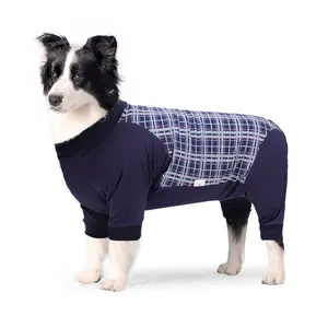 Dog Recovery Suit, Abdominal Wound After Surgery Wear, Anti Licking Bodysuit with Zipper, E-Collar & Cone Alternatives, Plaid Dog Spay Surgical Onesie Prevent Shedding
