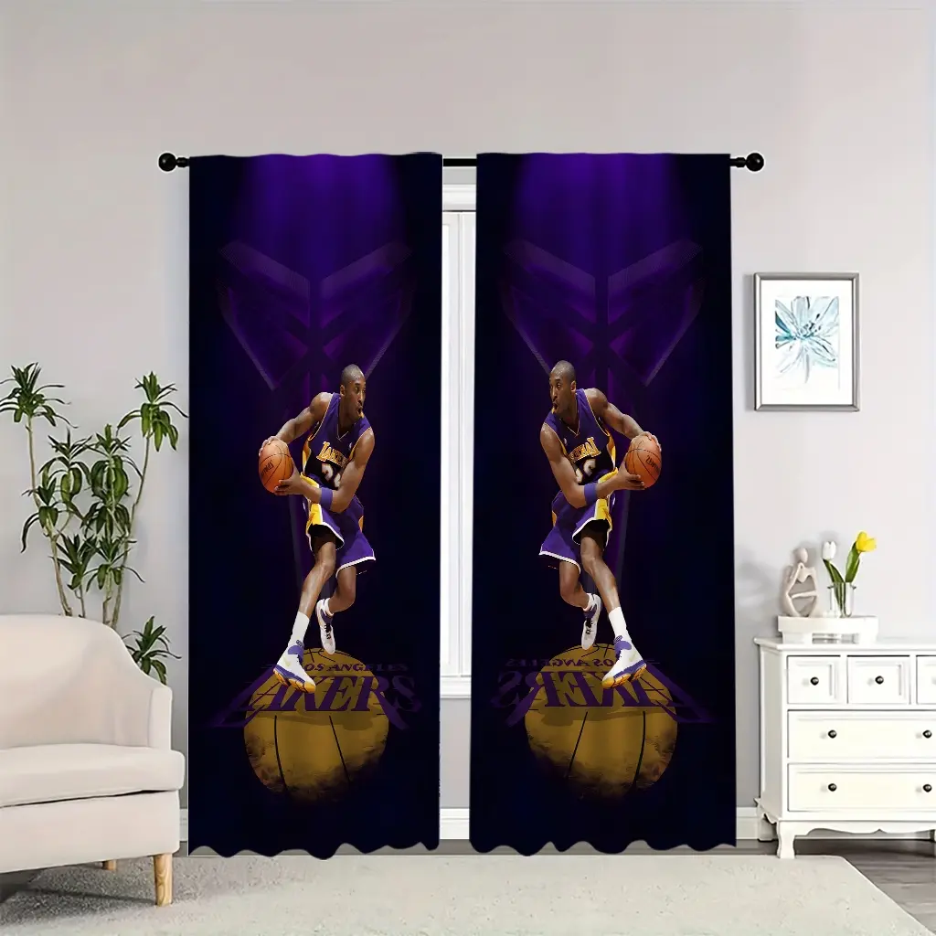 Kobe Bryant Lakers-themed interior curtains, blackout window curtain, heat-insulating, and soft, suitable for home décor, Room Decor Curtain, Home Decoration Curtain, Home Decorative Curtain