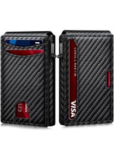 card holder for men - slim leather rfid blocking bifold minimalist casual card holder with metal pop-up card holder, credit card case, credit card slots - men's small wallets