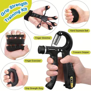 5pcs Grip trainer kit with finger exerciser, hand gripper, hand extension trainer, hand exercise ball and forearm exercise ring for muscle building and injury recovery