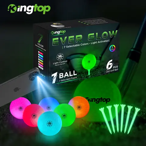 KINGTOP Unisex Golf Pack - Surlyn Cover, Resin Core, Super Bright 3-LED Core, Light Control Switch, 342-Dimple Design, Smooth-Hitting, Fluorescent Tees, Mesh Carry Bag, Night Golf Gift