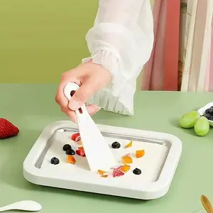 Household roll ice cream making set, roll ice cream tray, instant freezing board with two scrapers, DIY stainless steel roll ice cream tray, used to make roll ice cream, yogurt and snow bar (white)