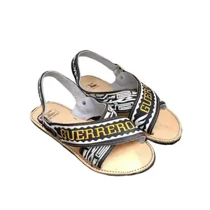 Handmade Men’s Black Leather Huarache Cruzado – Guerrero Embroidery