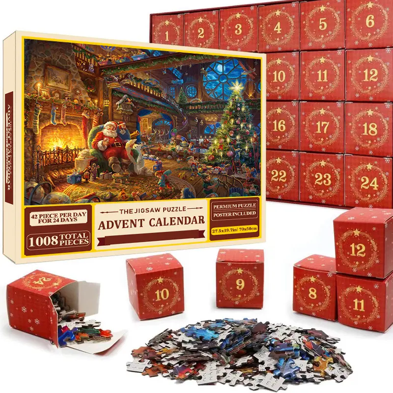 1008 Piece Giant Christmas Countdown Jigsaw Puzzle, Creative Puzzle, Puzzle Game, Santa Claus, Elves, Gingerbread House, Nativity Scene, Family Gathering Activity