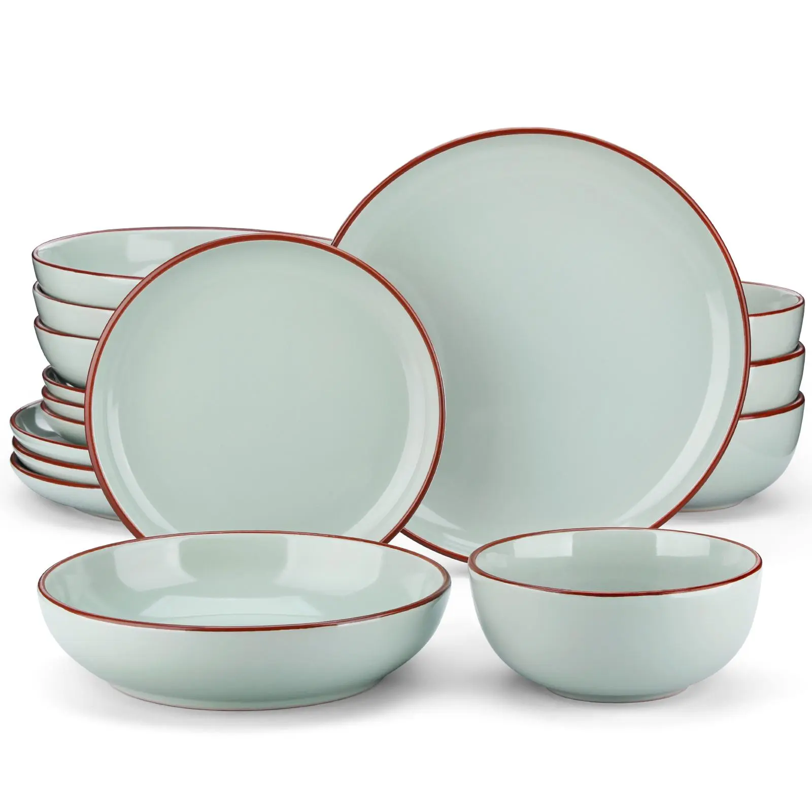 vancasso NYMPH 16-Piece Stoneware Dinnerware Set for 4, Modern Ceramic Dish Set with Dinner Plates, Dessert Plates, Soup Bowls & Cereal Bowls, Reactive Glaze, Microwave & Dishwasher Safe