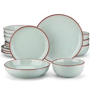 Vancasso Nymph 16-Piece Dinnerware Set - Dinner Plates, Dessert Plates, Pasta Bowls and Cereal Bowls, Color Glaze Stoneware, Service for 4 People Blue Tableware