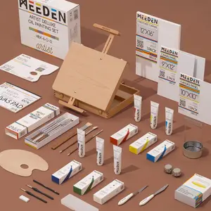 MEEDEN Oil Painting Kit, Painting Sets with Sketch Easel Box, Professional Art Paint Supplies Kit with Paint Brushes, Palette Knives, Canvases for Painting Supplies for Adults