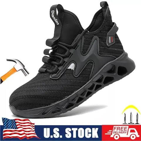Men's & Women's Sport Safety Walking Shoes - Laced Breathable Mesh, Steel Toe Trainers, Puncture-Proof Kevlar Midsole, Lightweight Slip-Resistant Work Footwear for Workers, Construction