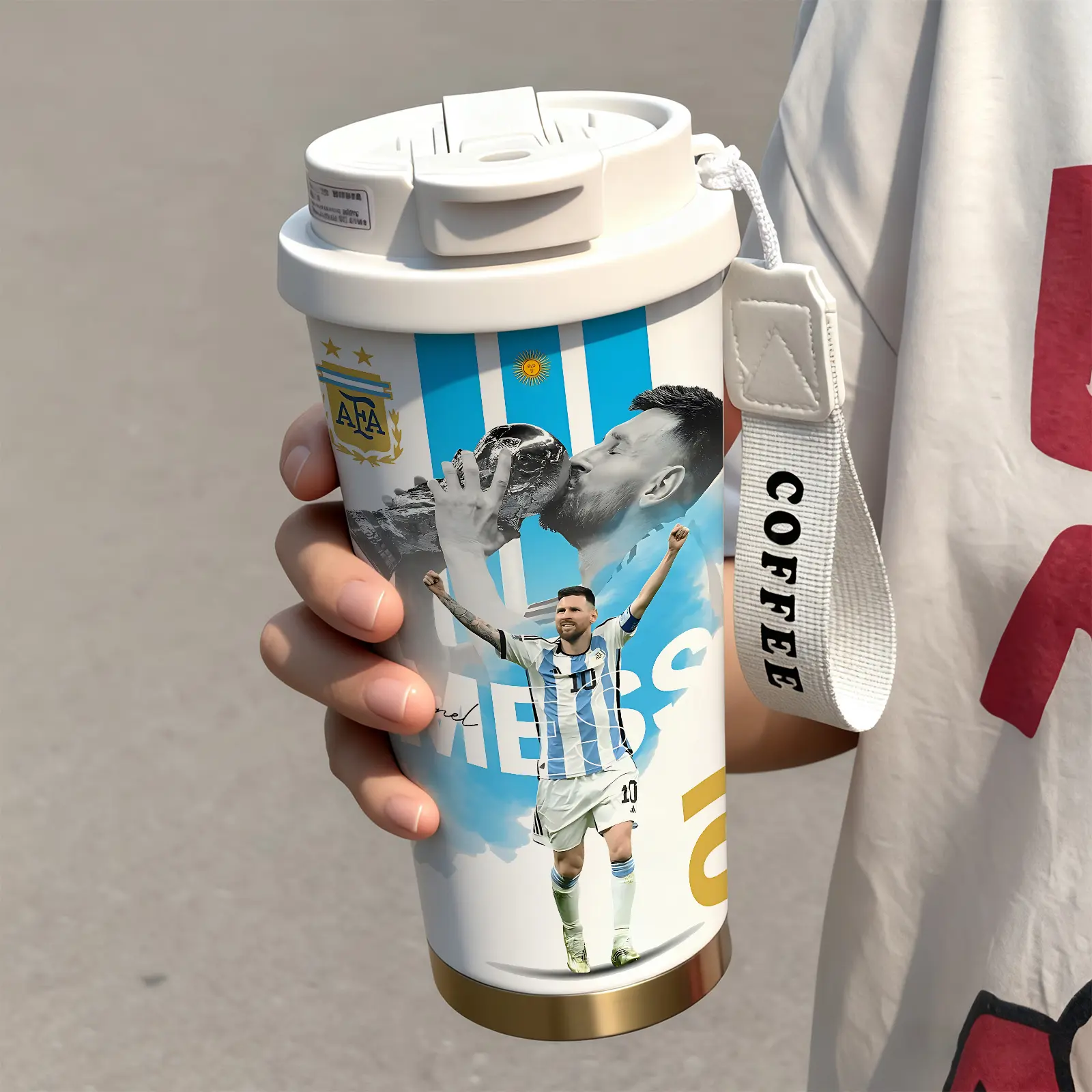 1 Pc 19/24/32oz stainless steel double wall insulated Thermo Tumbler, Leakproof tumbler, leak proof cup with handle and strap, soccer champion print, keep warm 12h cold 24h, hot cold drinks, gift for men and women, birthday