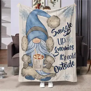 Cartoon Gnome Pattern Blanket, 1/2 Counts Soft Warm Throw Blanket, Air-conditioned Room Blanket, Warm Nap Blanket for Home Office Travel Camping, Lightweight Cozy Blanket