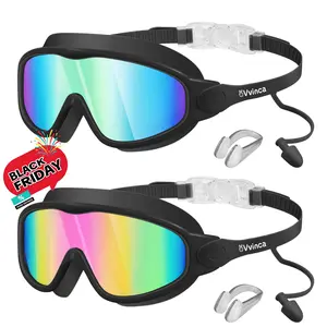Vvinca kids pool accessories-Swim Goggles with Earplugs& Nose Clip Wide View Anti-Fog/UV Swimming Goggles for Age 3-14 Boys Girls Noseclip #TikTokShopBlackFriday