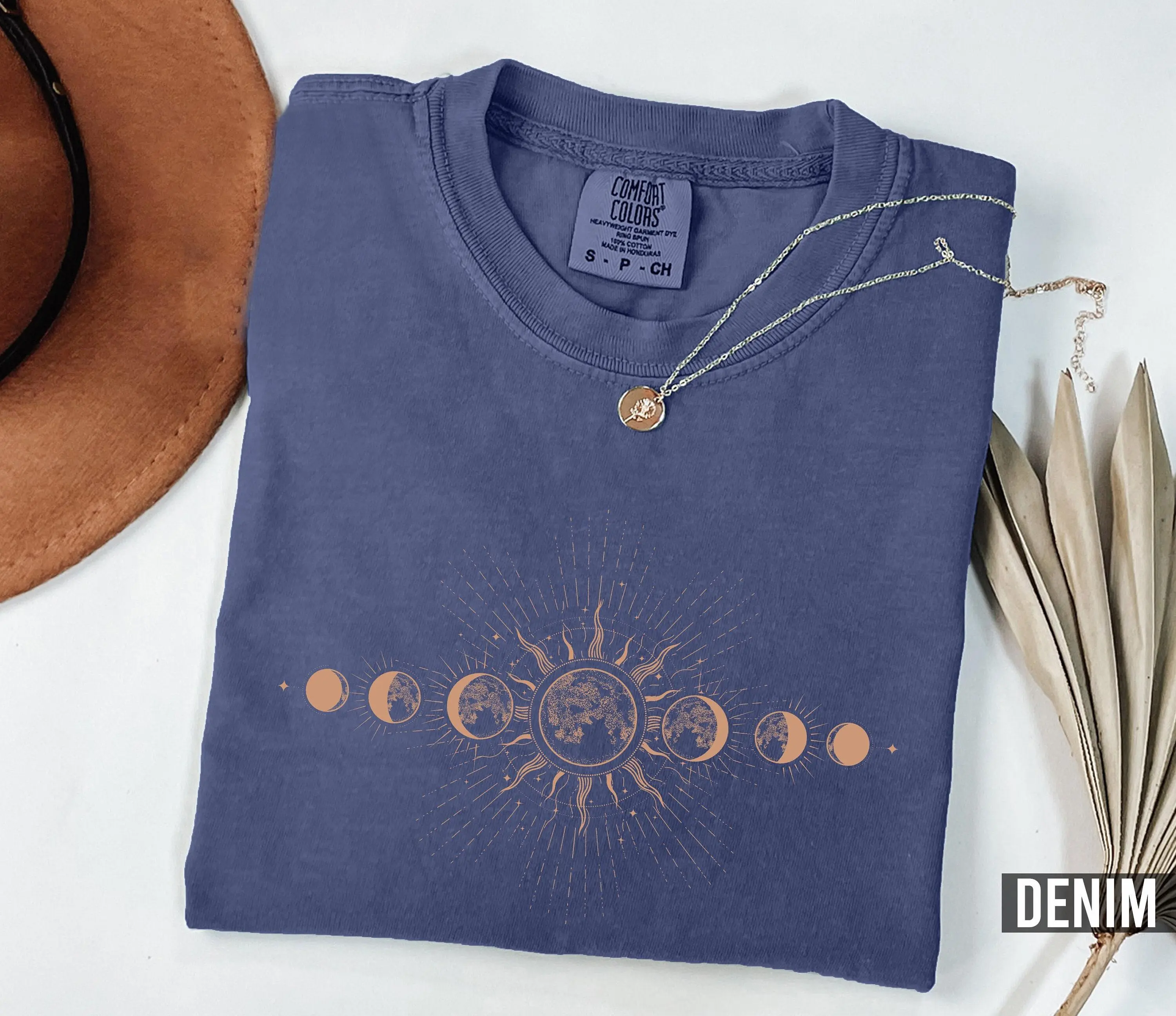 Celestial Comfort Colors Shirt Boho Moon Phase Tee