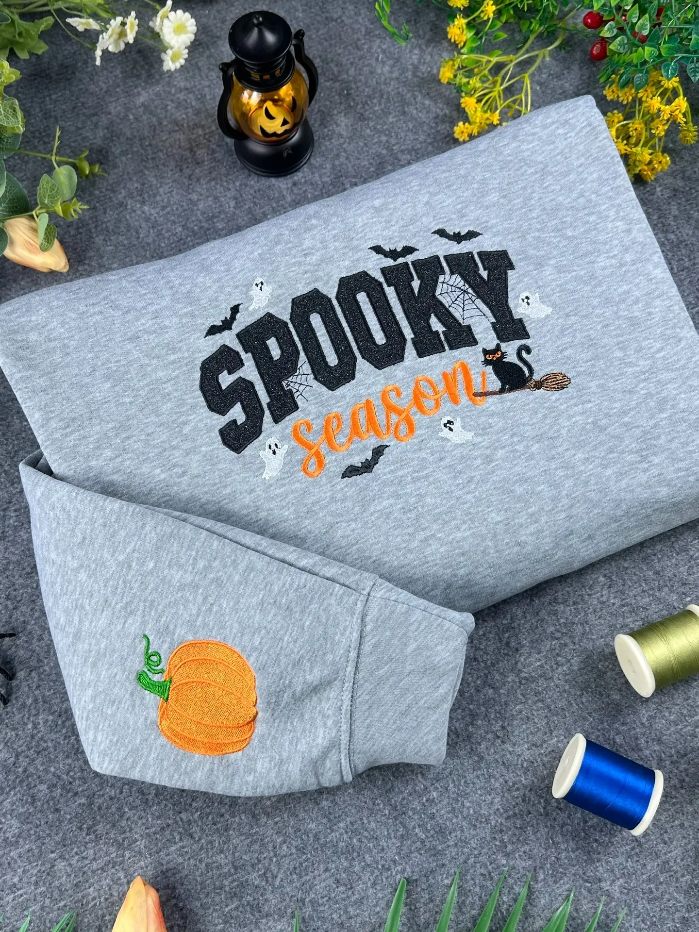 Spooky Season Glitter Embroidered Sweatshirt,Halloween Crewneck,  Cozy Season Gift, Halloween Gift
