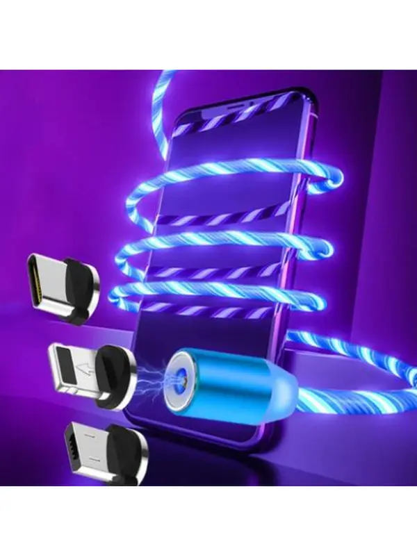 Flowing Light Magnetic Streamer Data Cable, Compatible with Apple iPhone, Android, and USB-C Devices