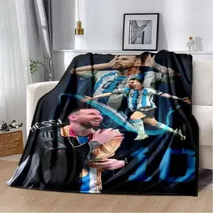 Lionel Messi World Cup Champion Flannel Blanket - Premium Flannel Material Adult Children's Throw for Sofa Bed Decoration Portable Gift Mother's Day Valentine's Day Birthday Christmas Gift