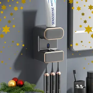 New portable bathroom wall automatic toothpaste dispenser with 3 disinfectant toothbrush slots, home automatic toothpaste dispenser with sensors, a good item for home use, Toothbrush Holders, Toothbrush Sanitizer Holder