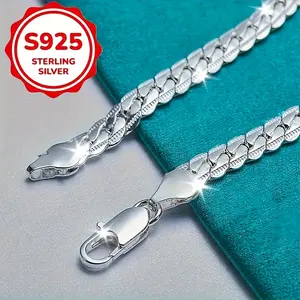 1pc 925 Silvery Men's And Women's Classic Fashion 5mm Crafted Solid Cut Cuban Chain Bracelet Bracelet, Sturdy And Durable, Suitable For Daily Wear, Gift For Friends And Family, Gift For School Season, Gift For Family